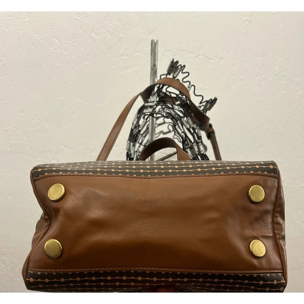 Fossil Sydney Satchel Brown Geometric Dot Pattern Crossbody Bag